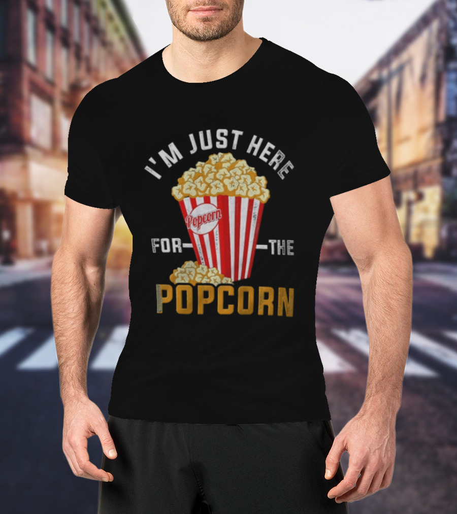 I'm Just Here For The Popcorn Red And White Striped Box T-Shirt