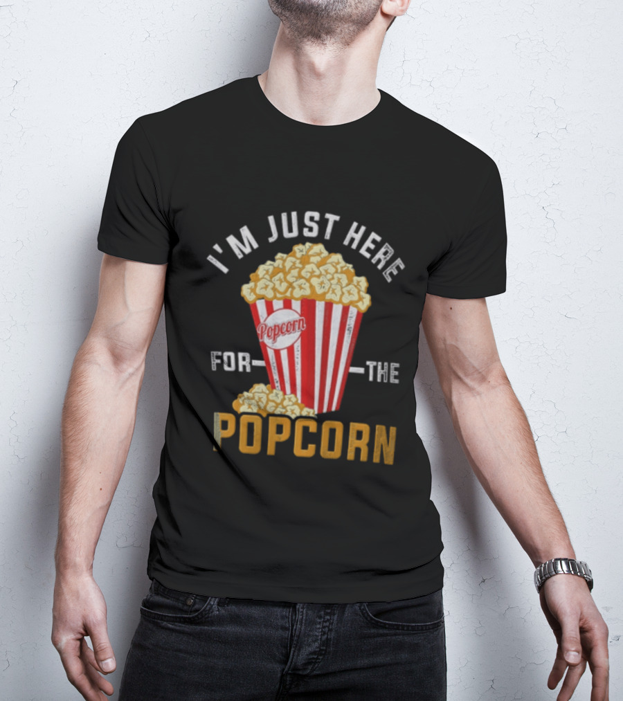 I'm Just Here For The Popcorn Red And White Striped Box T-Shirt