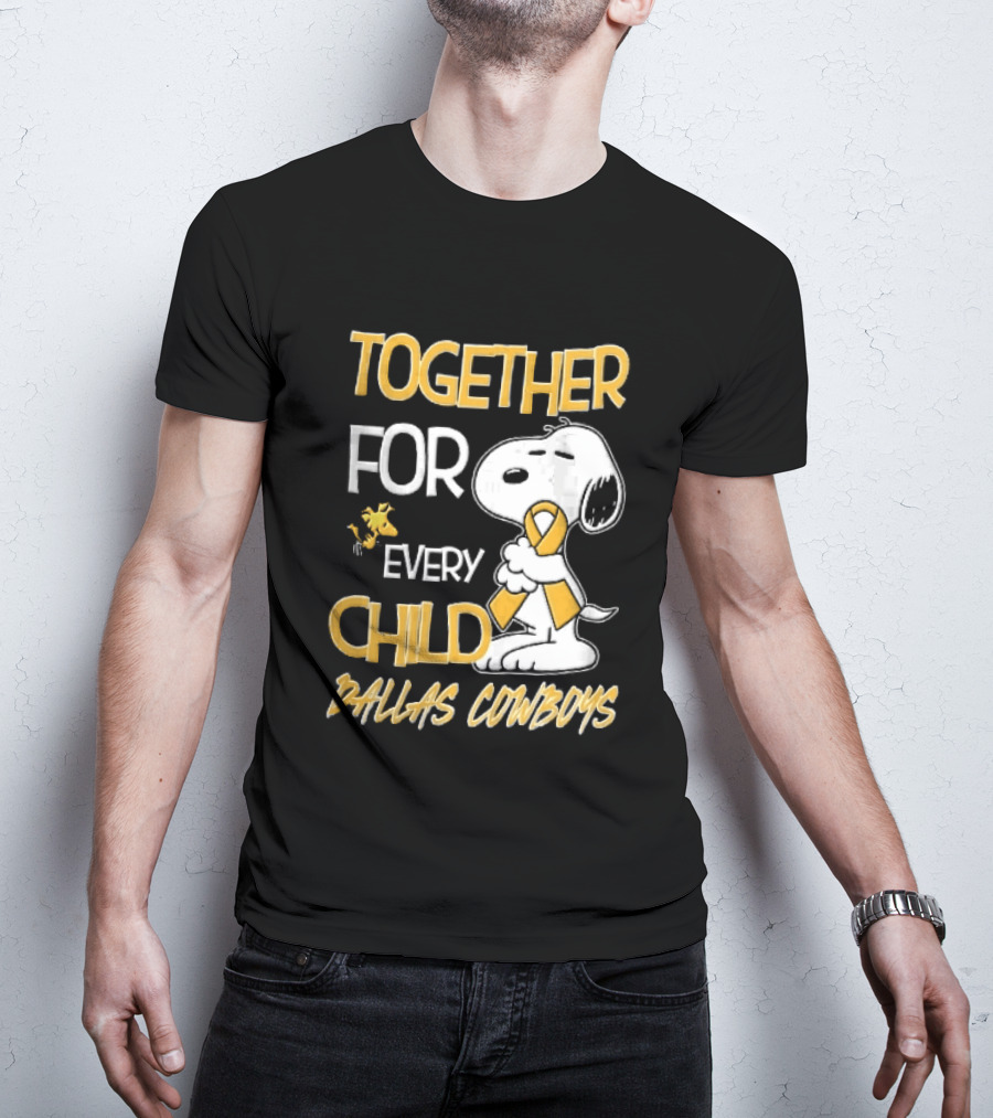 Dallas Cowboys Snoopy Woodstock Gold Ribbon Together For Every Child T-Shirt