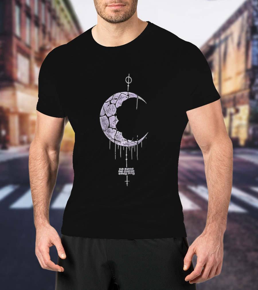 No Gods Rules Only Purple Cracked Crescent Moon T-Shirt
