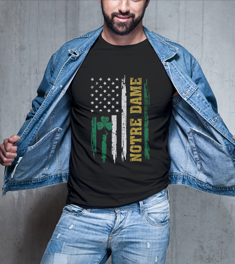 Notre Dame Irish American Flag Football Clover Stars T-Shirt