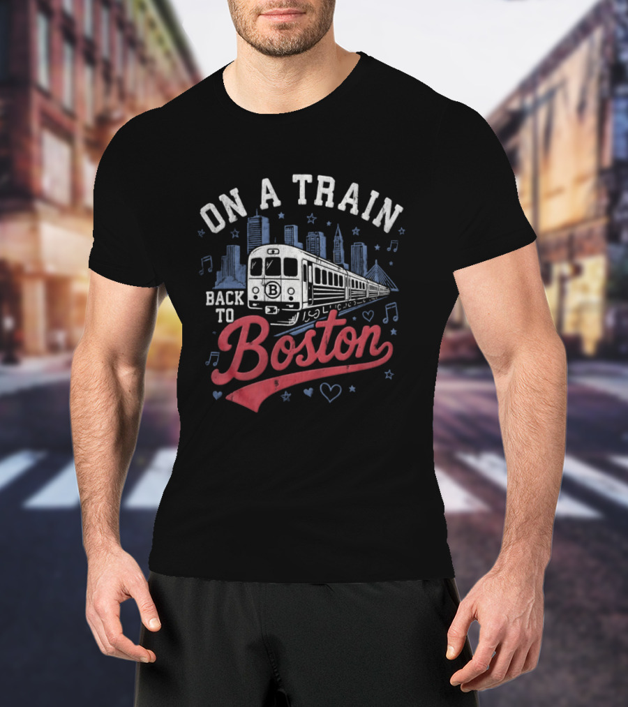 On A Train Back To Boston City Skyline With Musical Notes And Hearts T-Shirt