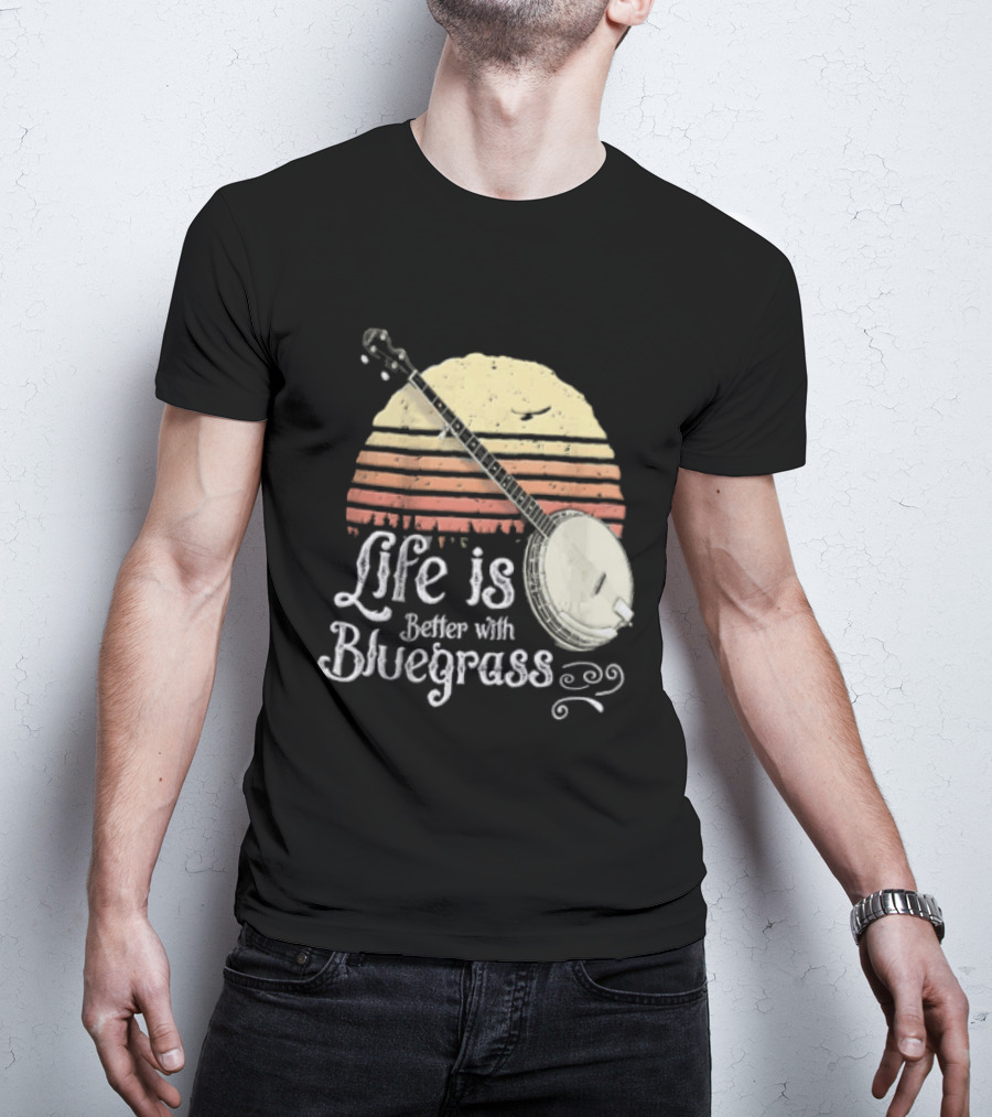 Life Is Better With Bluegrass Vintage Sunset Banjo T-Shirt