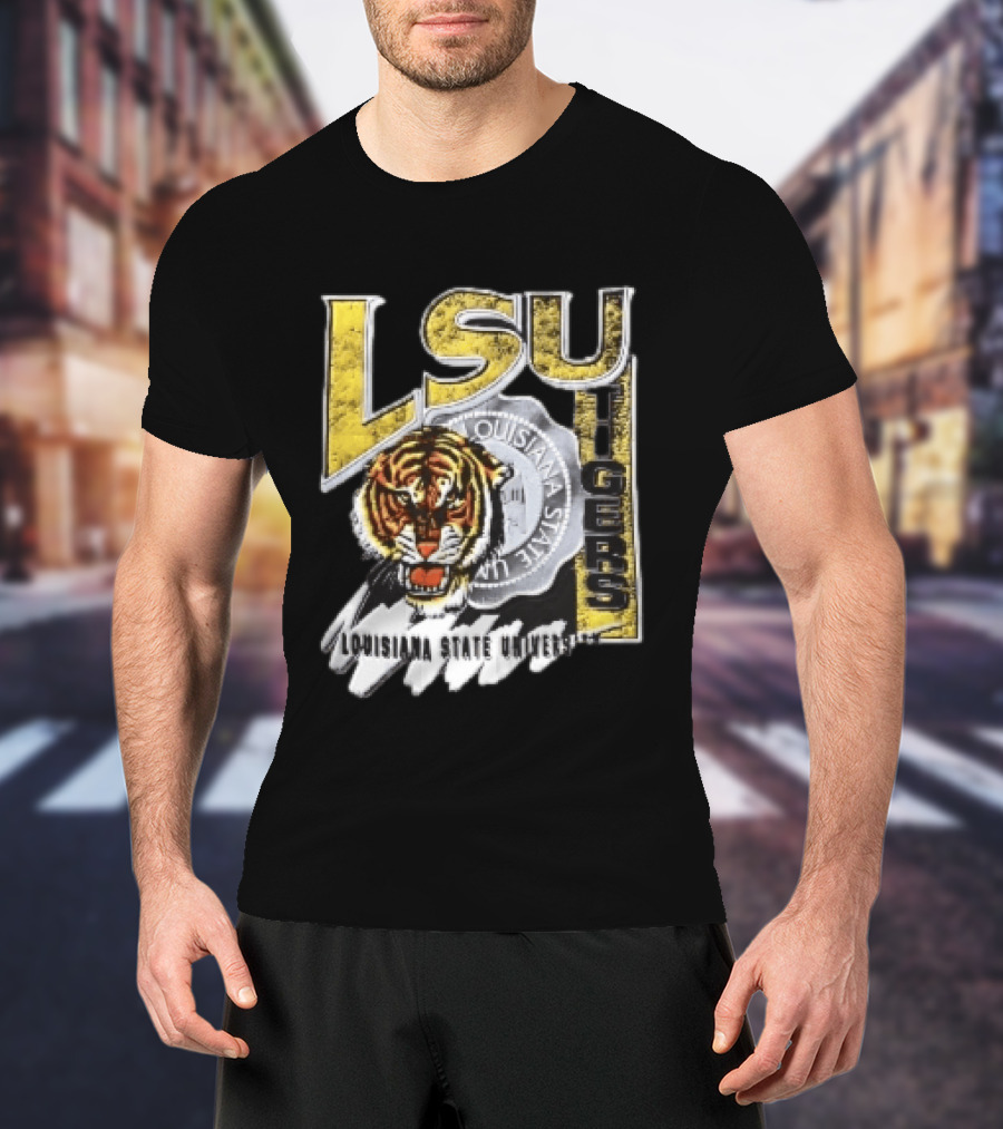 LSU Tigers Louisiana State University Tiger Head Seal Distressed T-Shirt