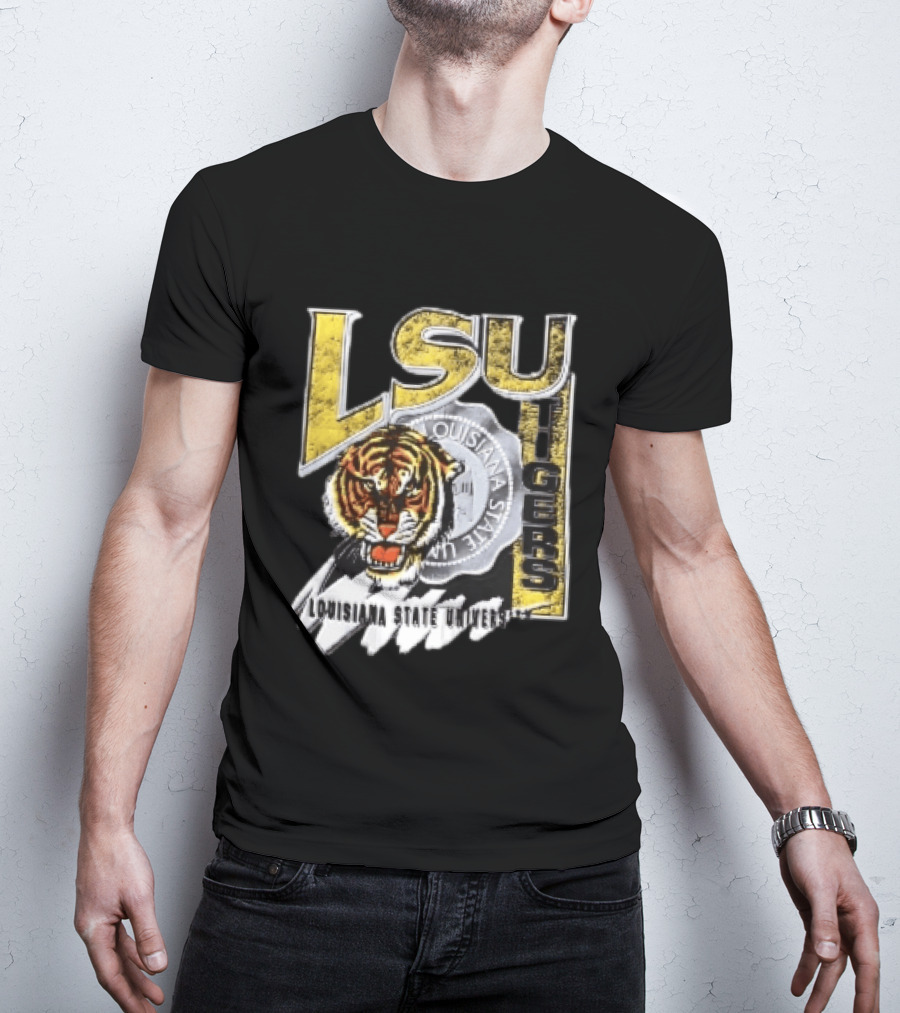 LSU Tigers Louisiana State University Tiger Head Seal Distressed T-Shirt