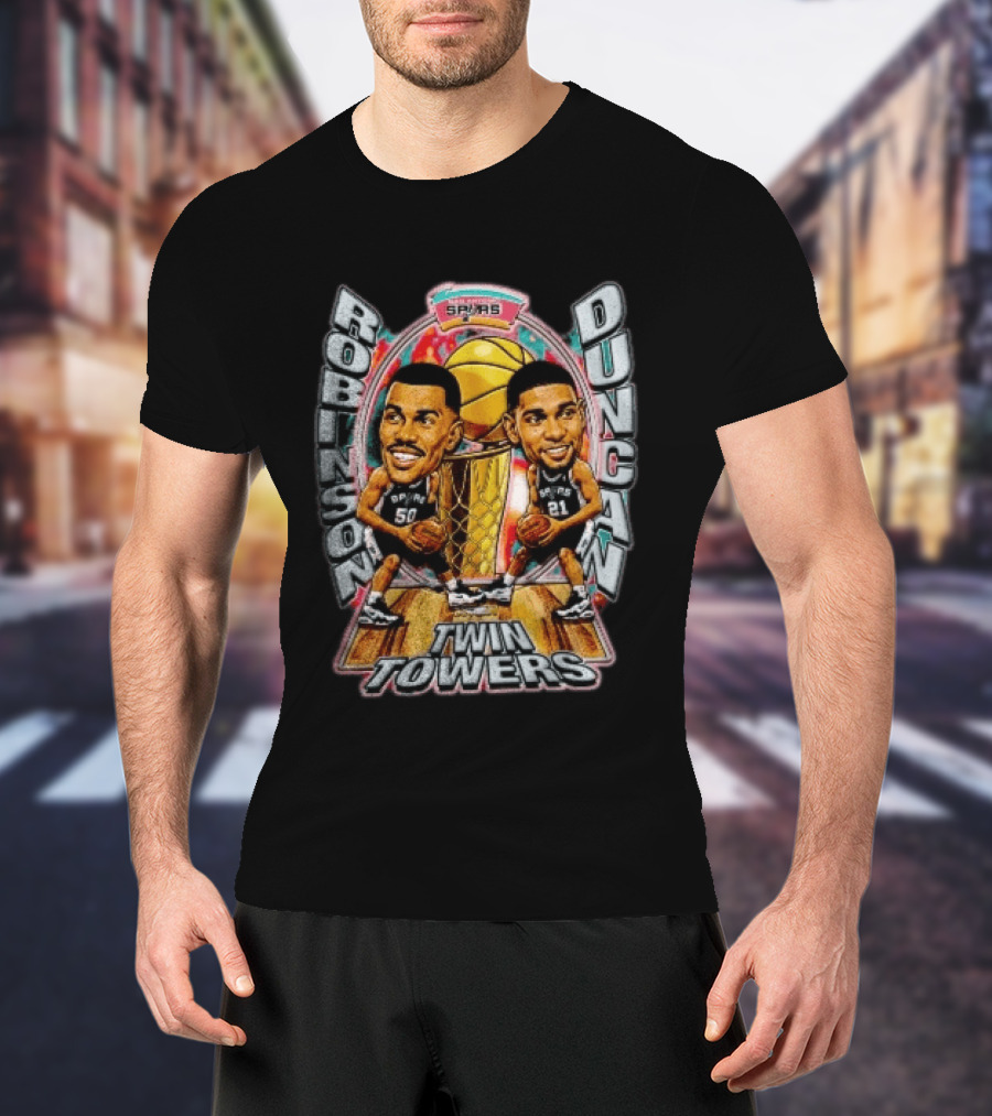 Robinson Duncan Twin Towers San Antonio Spurs Basketball Vintage NBA Legends T-Shirt