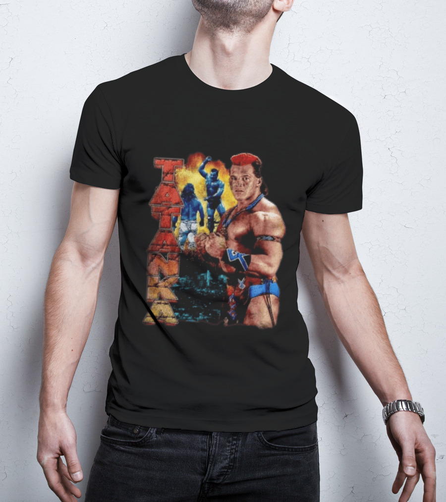Tatanka Wrestling Legend Muscle Warrior Pose Action T-Shirt