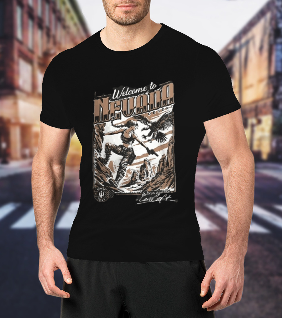 Welcome To Nevada Desert 1998 Eagle Rock Climbing Wish You Were Here Lara Croft T-Shirt
