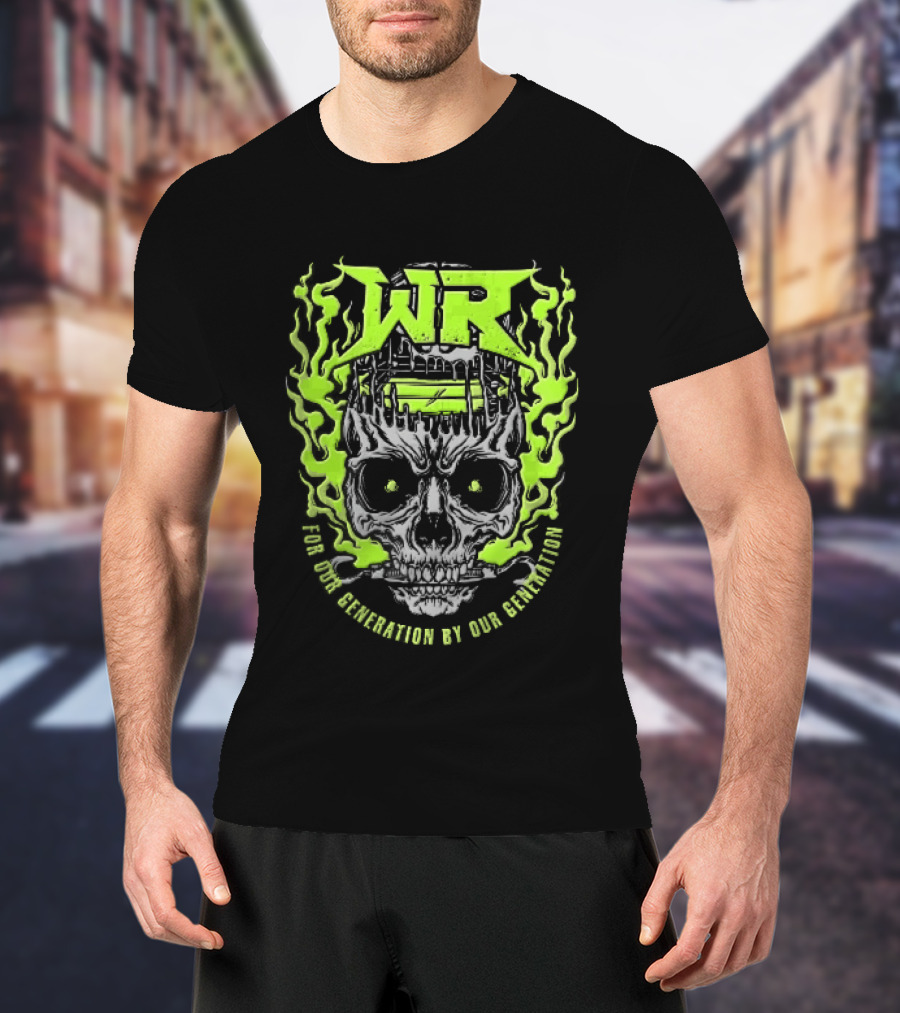 Neon Green Flames Skull WR Wrestling Ring For Our Generation T-Shirt