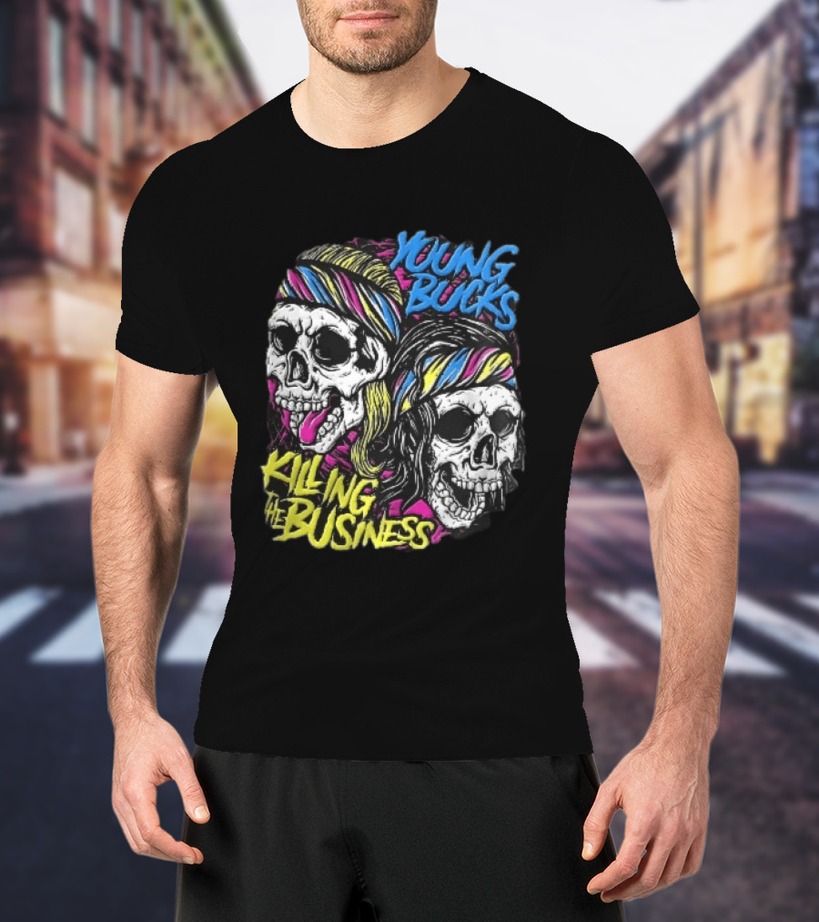 Young Bucks Killing The Business Neon Skulls Bandanas T-Shirt