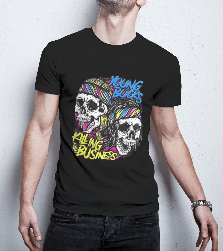 Young Bucks Killing The Business Neon Skulls Bandanas T-Shirt