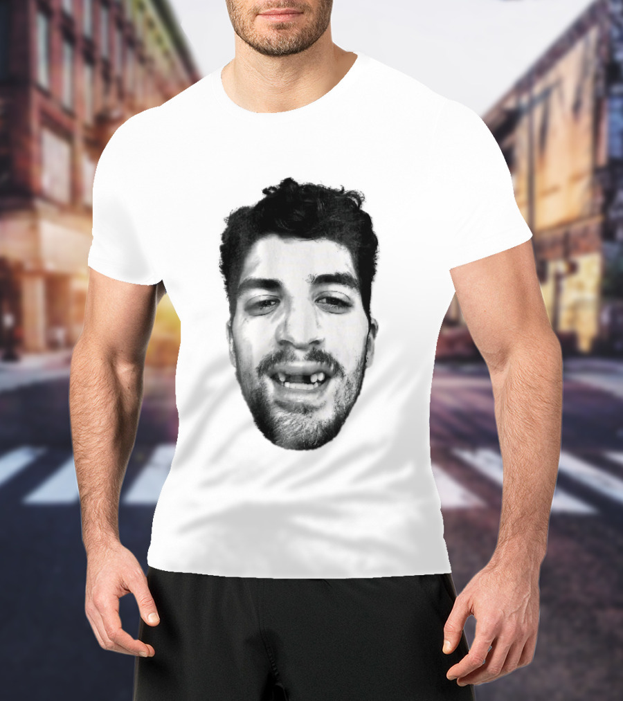 Black White Halftone Bearded Man Missing Front Teeth T-Shirt