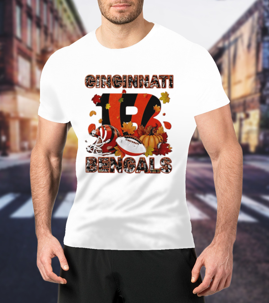 Cincinnati Bengals Autumn Fall Pumpkin Football 2026 Halloween T-Shirt