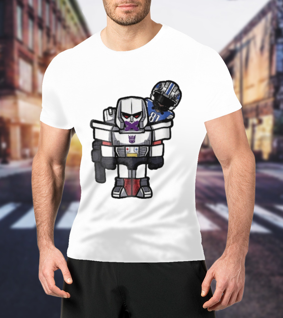 Detroit Lions Chibi Megatron Transformers Cartoon Tape On Mouth Caricature T-Shirt