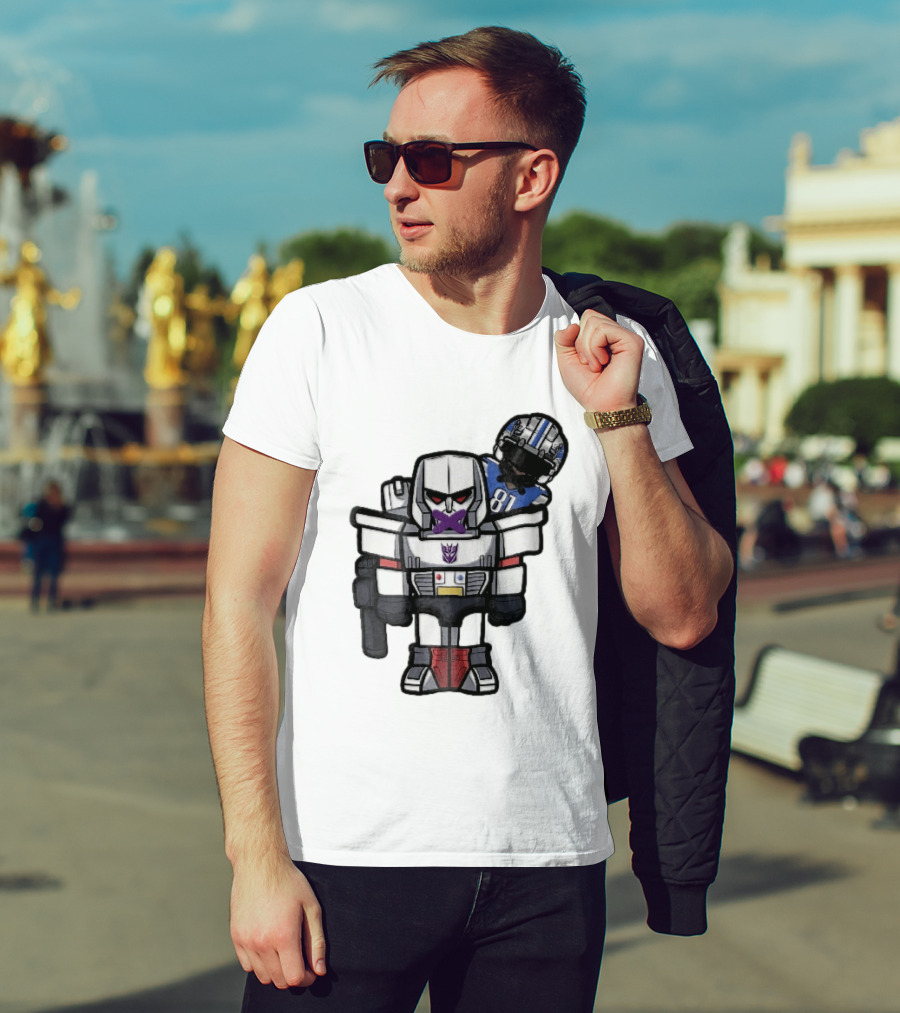 Detroit Lions Chibi Megatron Transformers Cartoon Tape On Mouth Caricature T-Shirt