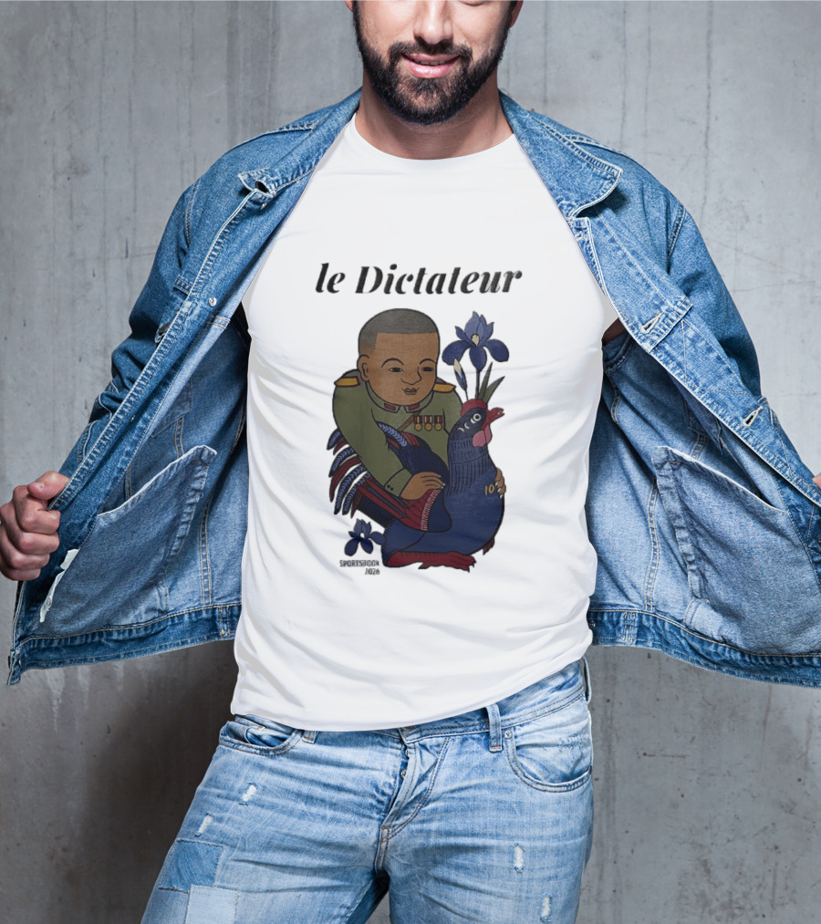 Le Dictateur Sportsbook 2026 Military Officer Cartoon French Rooster Iris Flowers T-Shirt