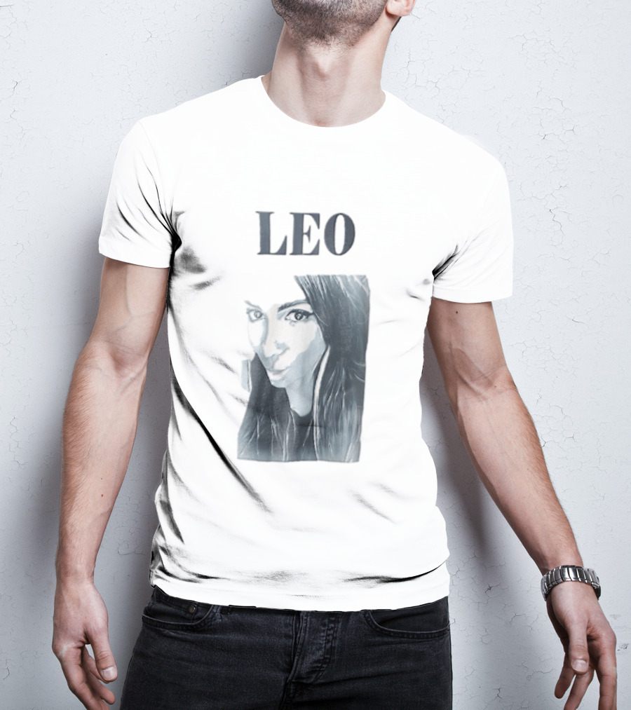 Leo Woman Long Hair Monochromatic Selfie Close Up T-Shirt