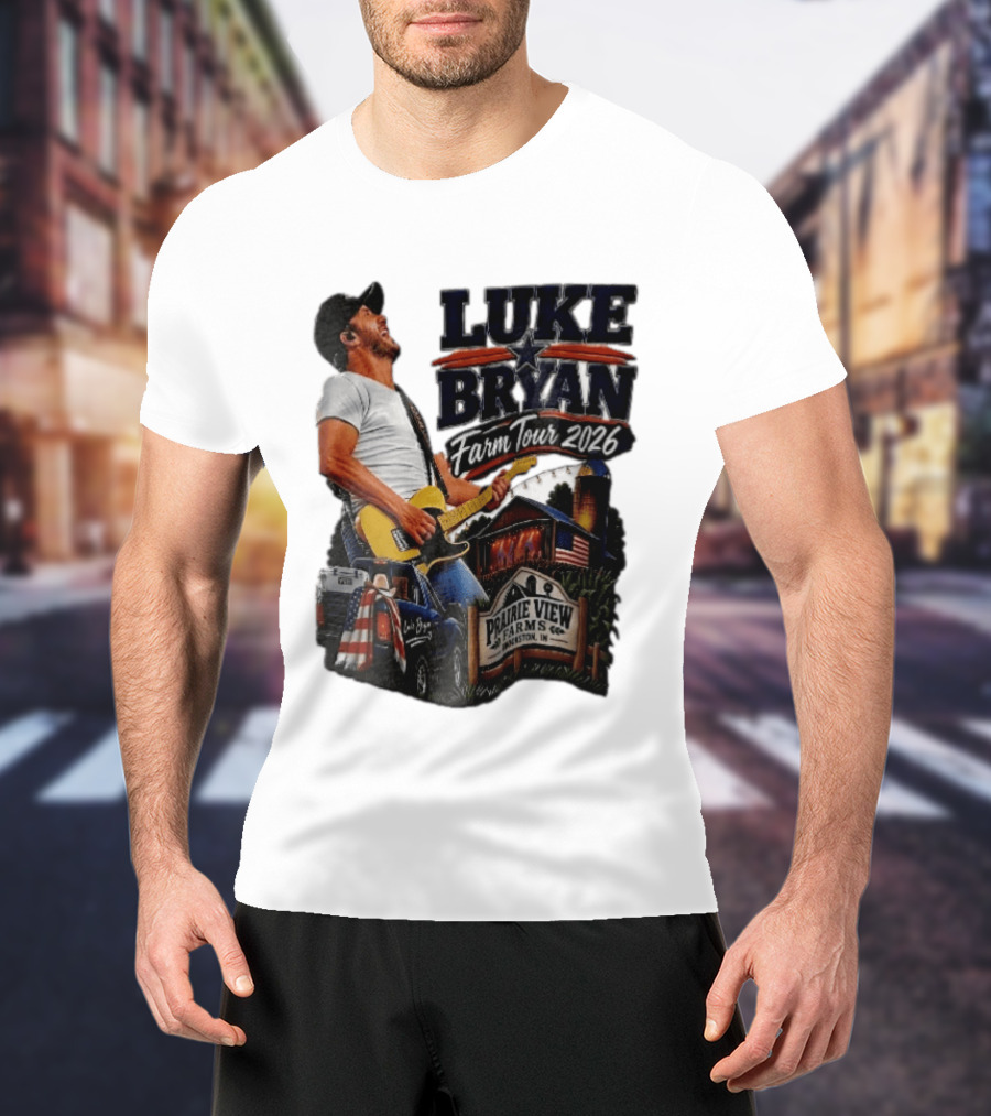 Luke Bryan Farm Tour 2026 Prairie View Farms Brookston IN Pickup Truck Barn Scene T-Shirt