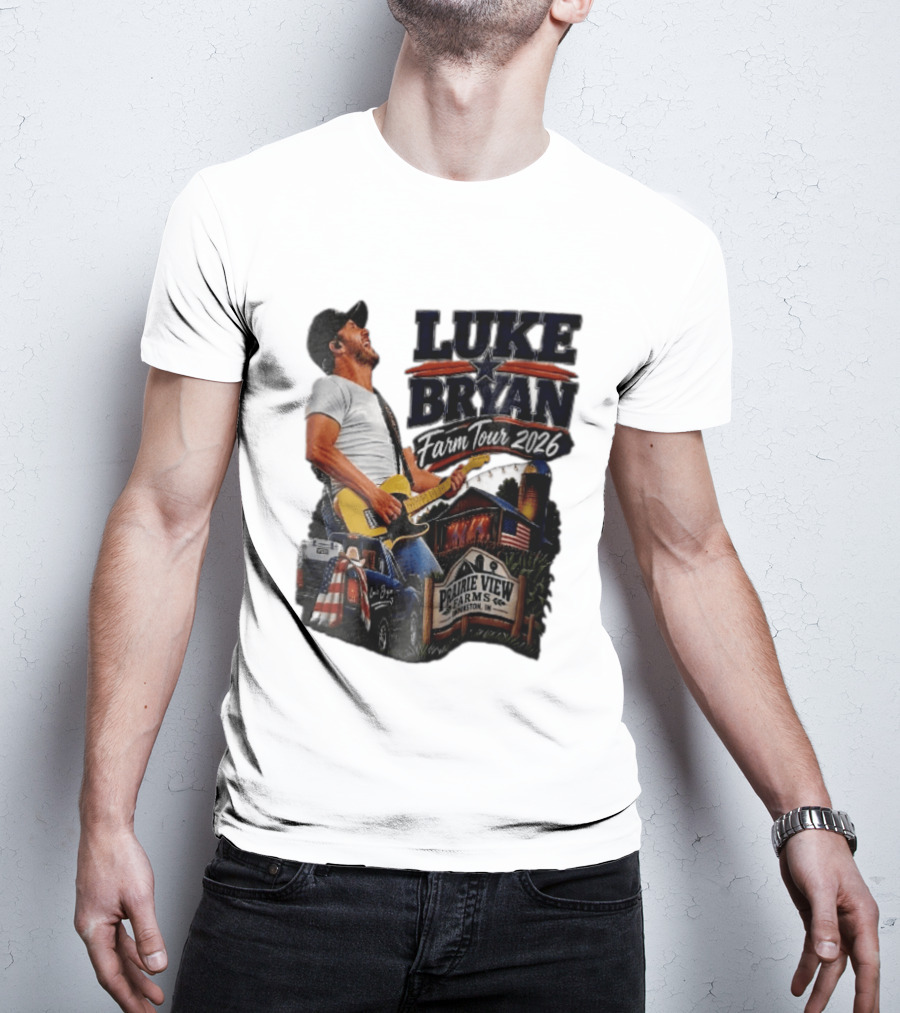 Luke Bryan Farm Tour 2026 Prairie View Farms Brookston IN Pickup Truck Barn Scene T-Shirt