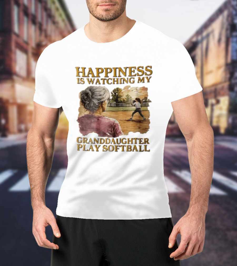 Happiness Is Ing My Granddaughter Play Softball Grandmother Back View Girl Field Sunset T-Shirt