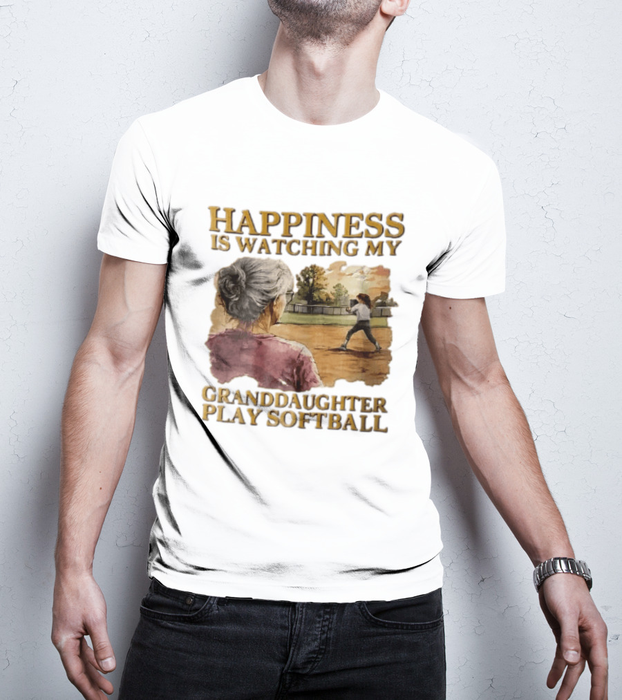 Happiness Is Ing My Granddaughter Play Softball Grandmother Back View Girl Field Sunset T-Shirt