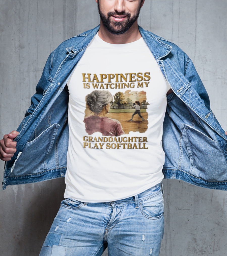 Happiness Is Ing My Granddaughter Play Softball Grandmother Back View Girl Field Sunset T-Shirt