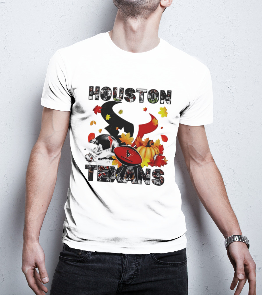 Houston Texans Football Autumn Fall Pumpkin Helmet Leaves 2026 Halloween T-Shirt