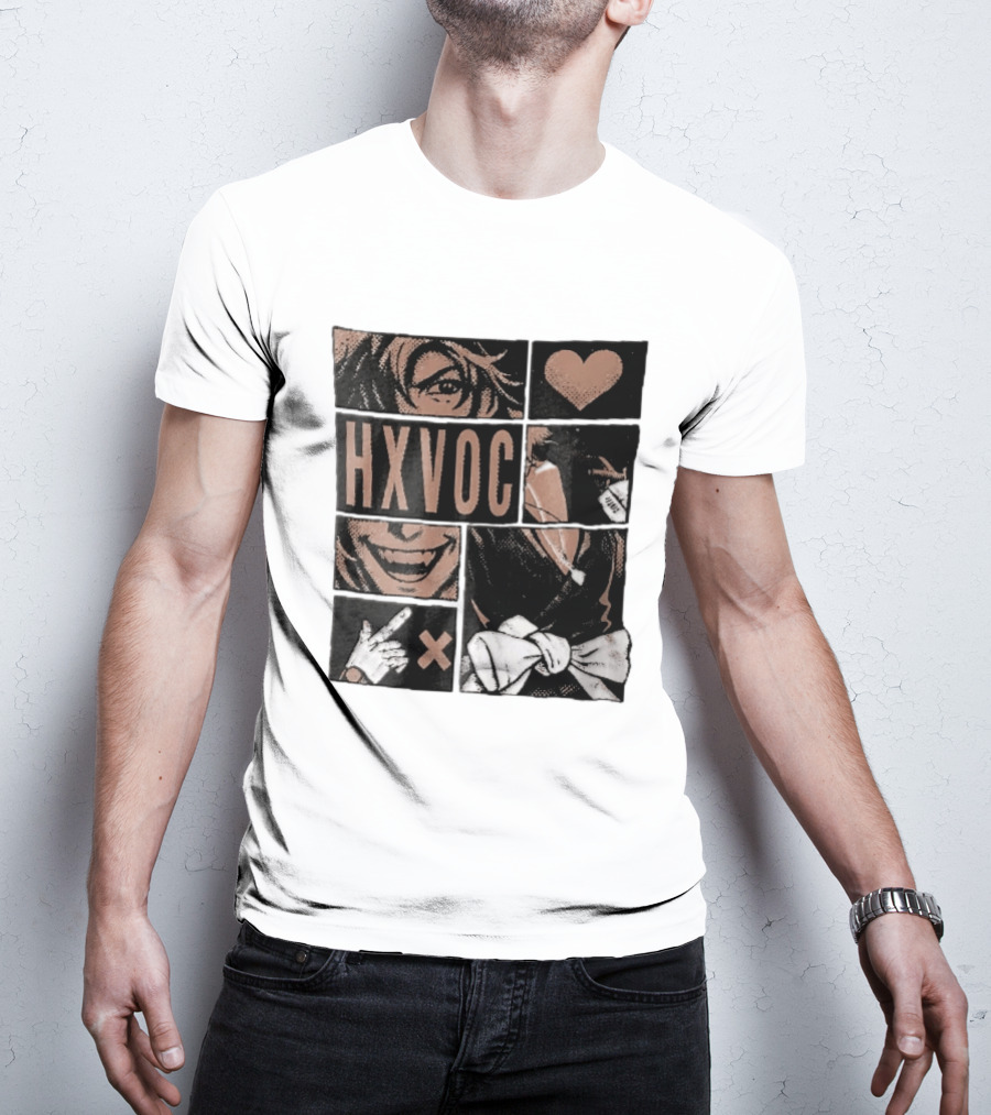 Hxvoc Halftone Manga Vampire Comic Panels Fangs Heart Bow T-Shirt