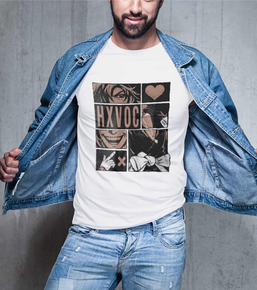 Hxvoc Halftone Manga Vampire Comic Panels Fangs Heart Bow T-Shirt