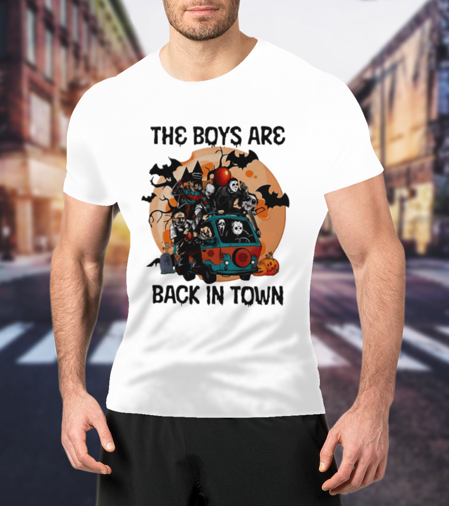 The Boys Are Back In Town Horror Characters Halloween Van Scene T-Shirt