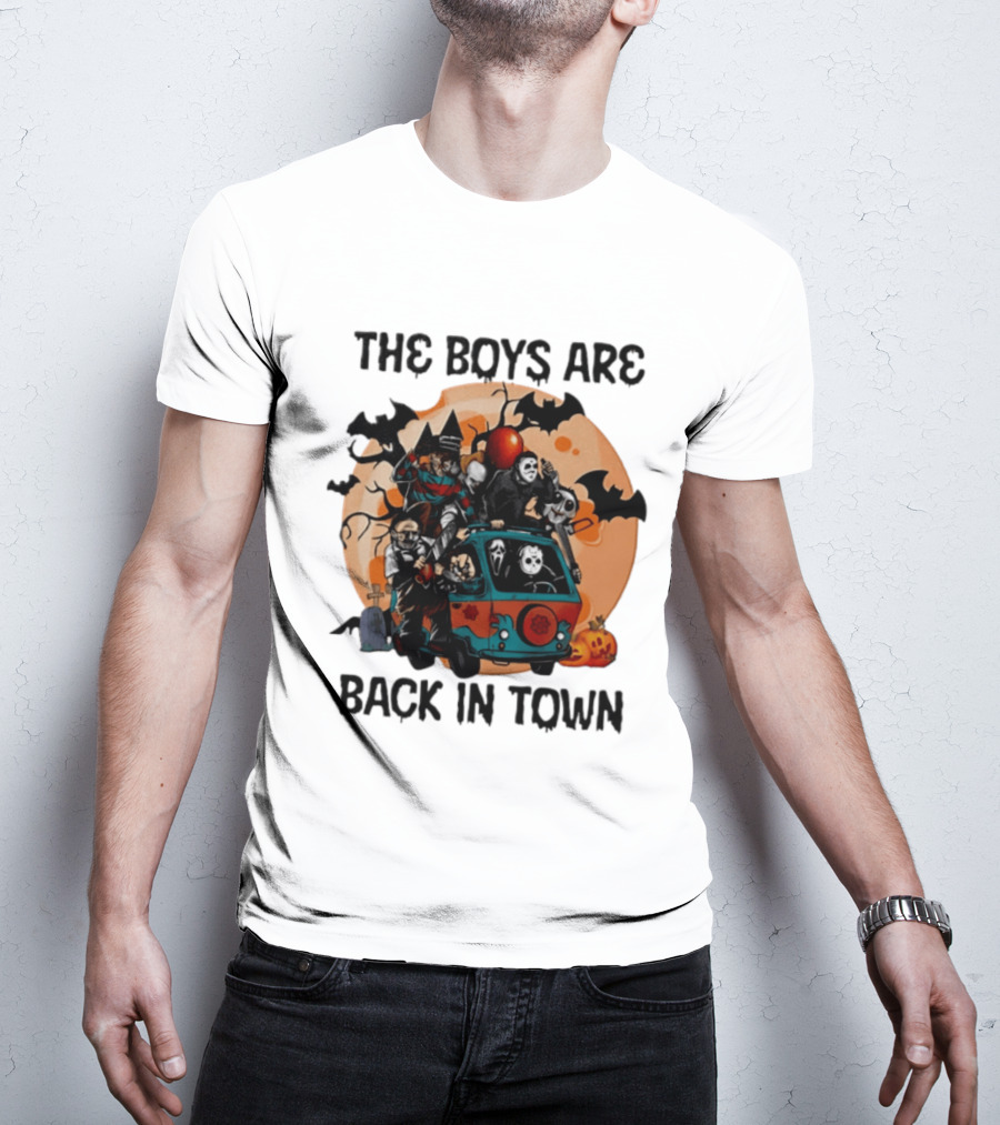 The Boys Are Back In Town Horror Characters Halloween Van Scene T-Shirt