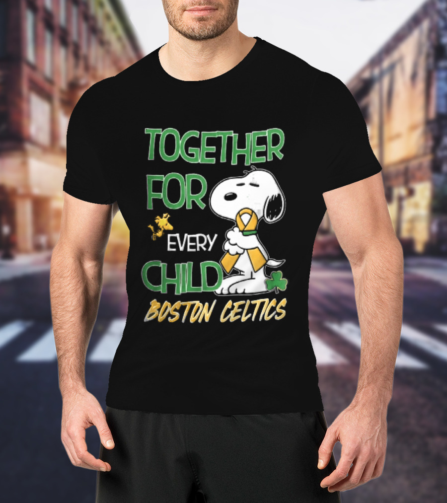 Boston Celtics Together Cartoon Dog Bird Awareness Ribbon Shamrock T-Shirt