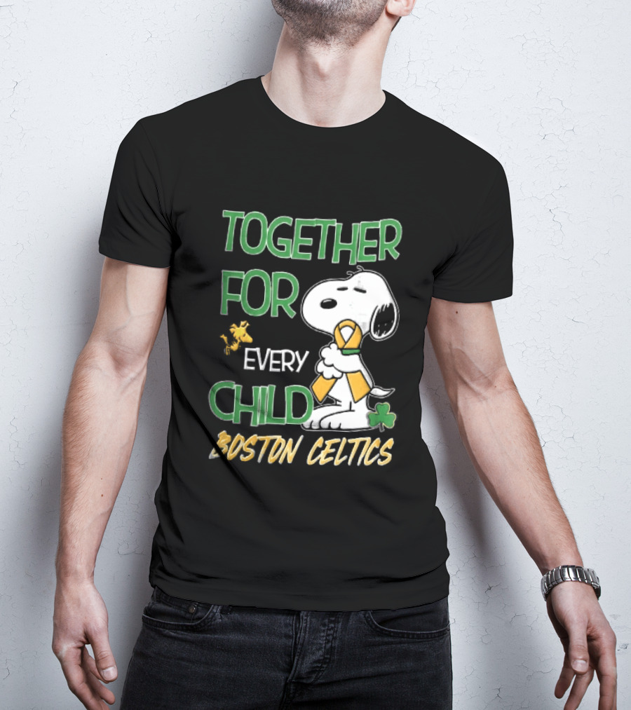 Boston Celtics Together Cartoon Dog Bird Awareness Ribbon Shamrock T-Shirt