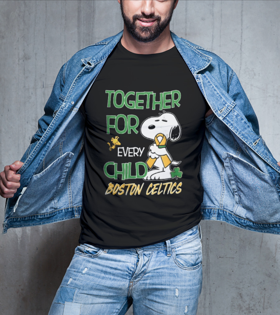 Boston Celtics Together Cartoon Dog Bird Awareness Ribbon Shamrock T-Shirt