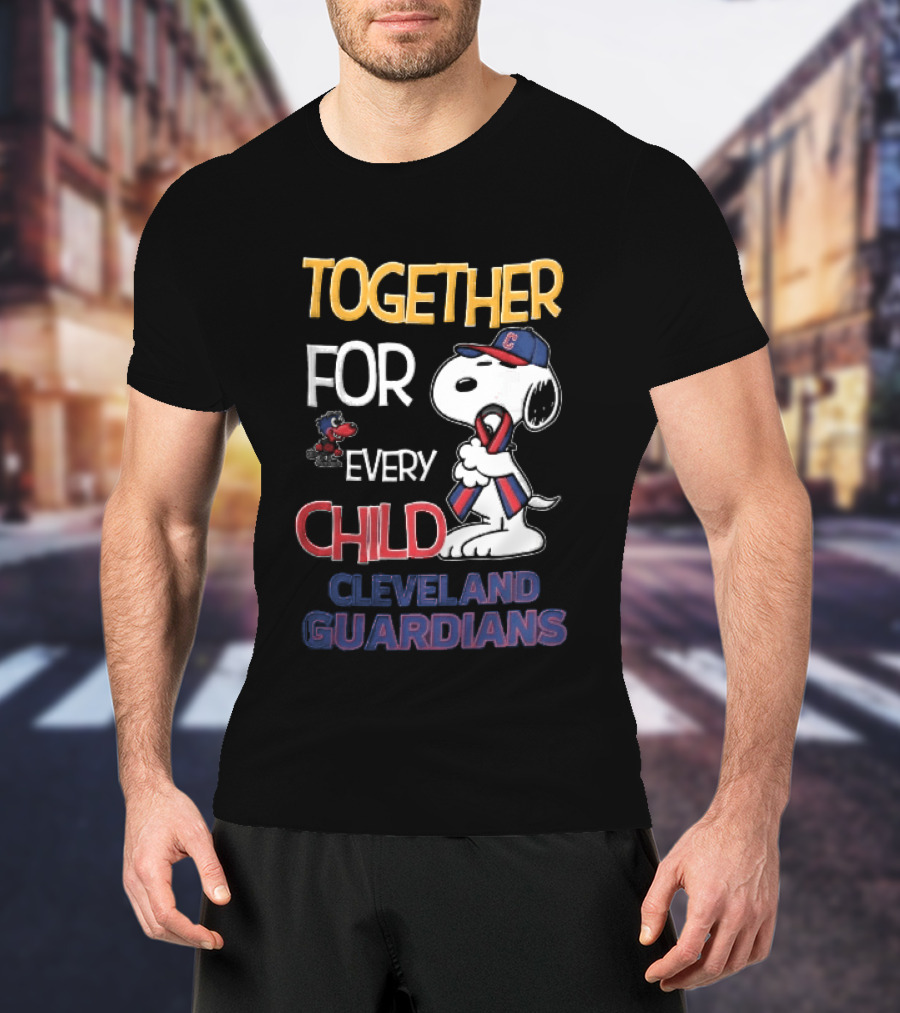 Cleveland Guardians Together For Every Child Snoopy Awareness Ribbon MLB T-Shirt