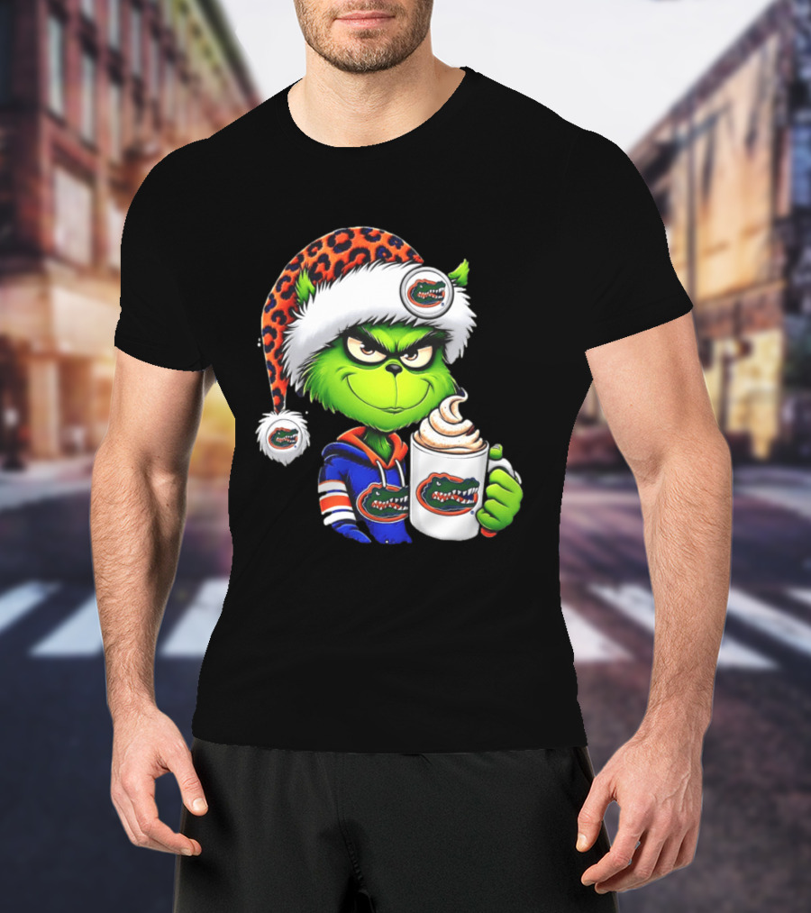 Holiday 2026 Grinch In Florida Gators With Festive And Santa Hat T-Shirt