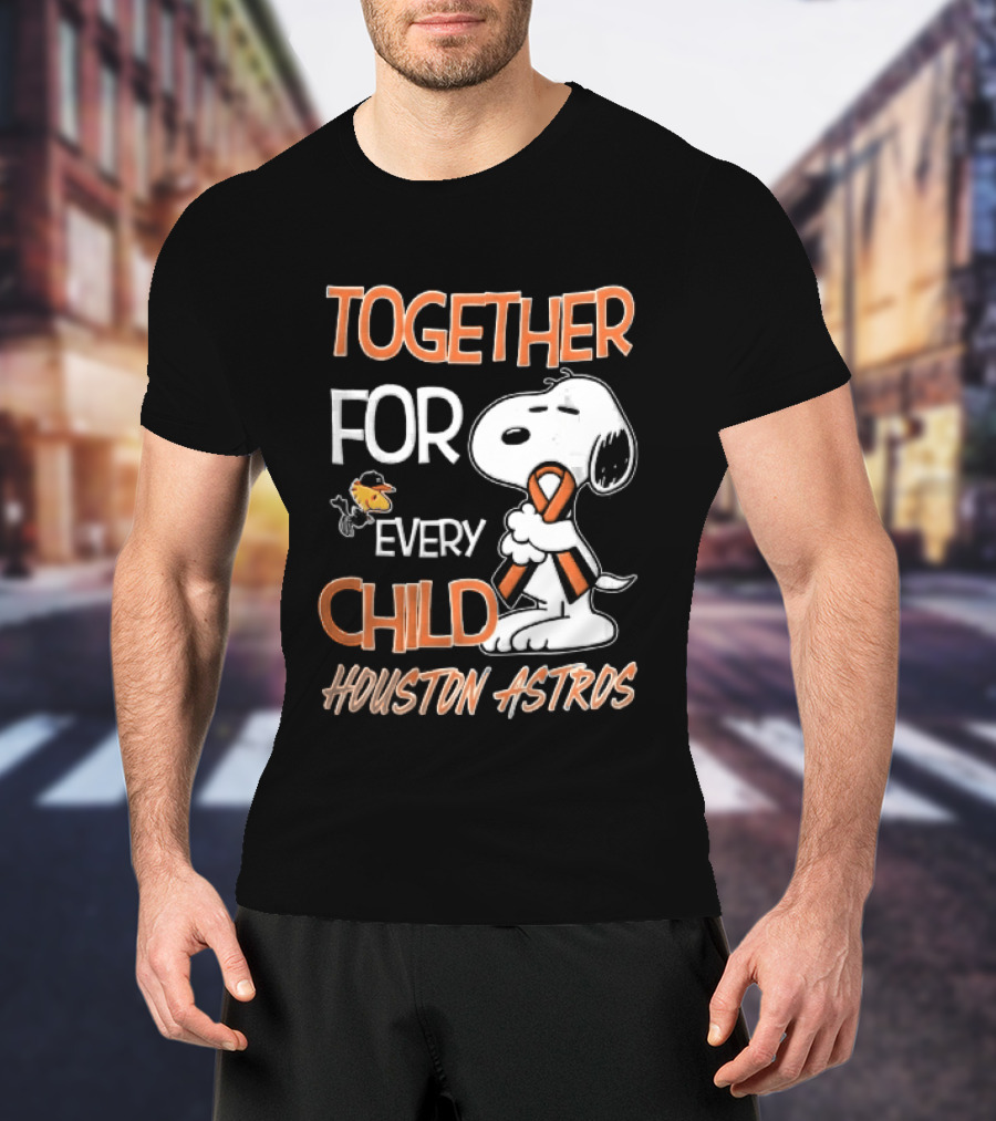 Together For Every Child Houston Astros Snoopy Woodstock Orange Ribbon MLB T-Shirt