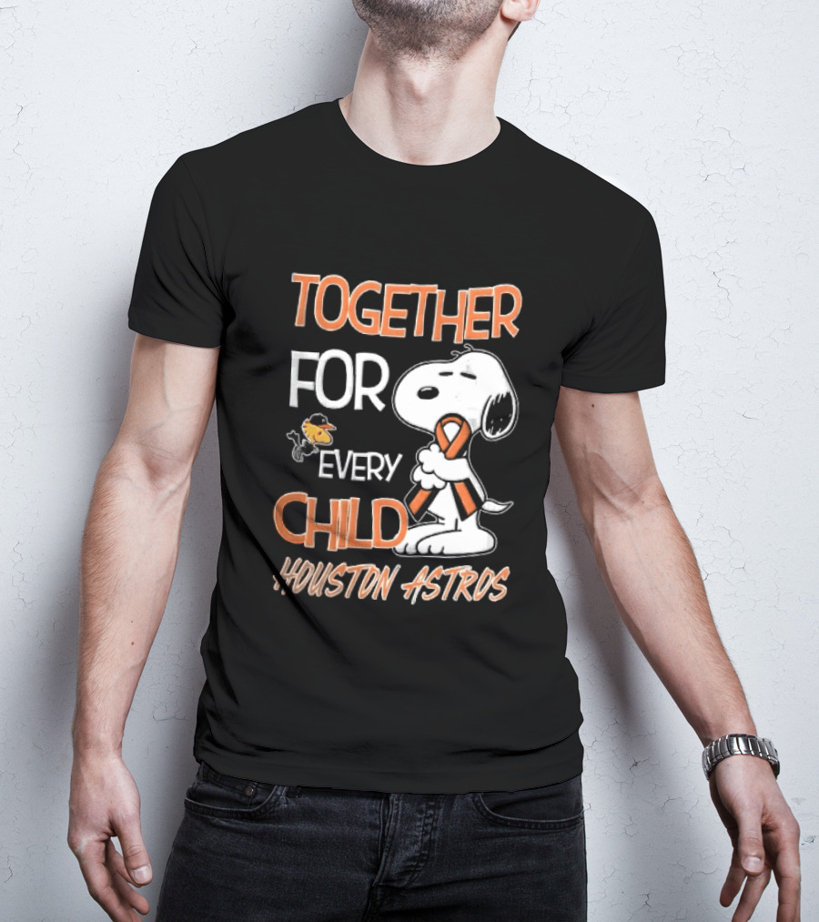Together For Every Child Houston Astros Snoopy Woodstock Orange Ribbon MLB T-Shirt