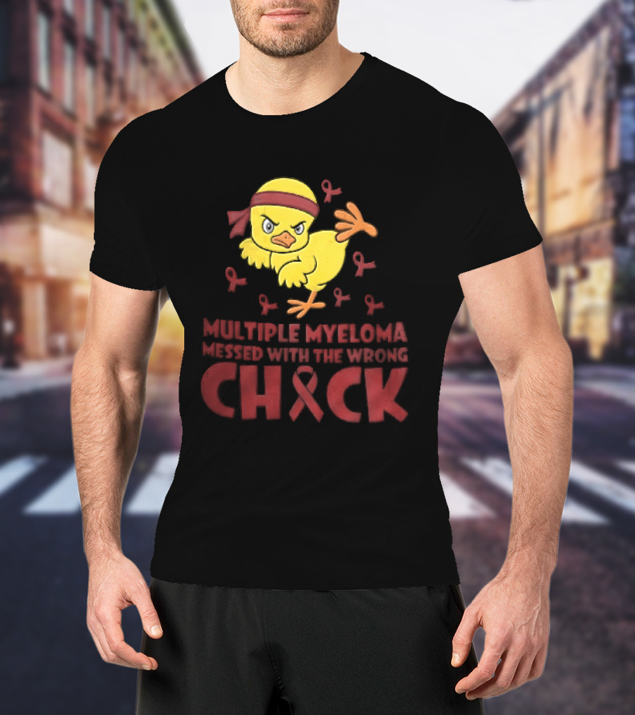Multiple Myeloma Messed With The Wrong Chick Angry Yellow Bird Red Awareness Ribbons T-Shirt