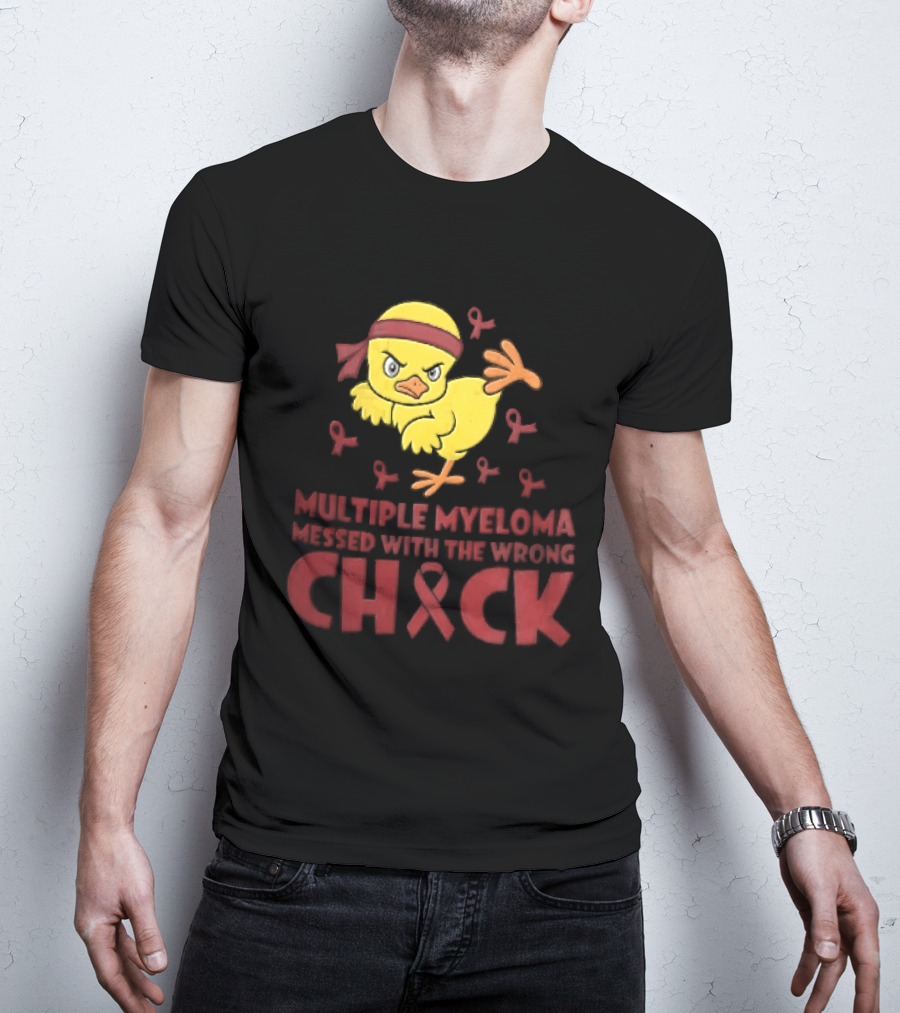 Multiple Myeloma Messed With The Wrong Chick Angry Yellow Bird Red Awareness Ribbons T-Shirt