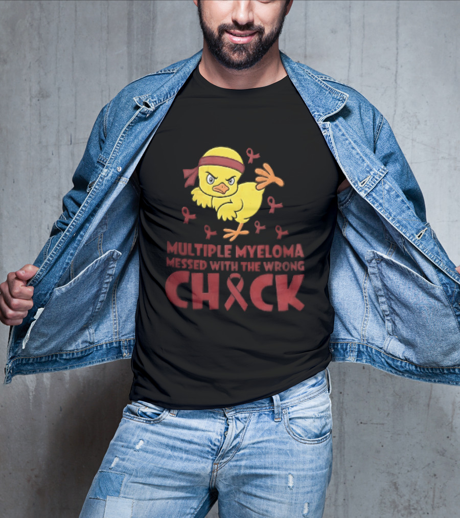 Multiple Myeloma Messed With The Wrong Chick Angry Yellow Bird Red Awareness Ribbons T-Shirt