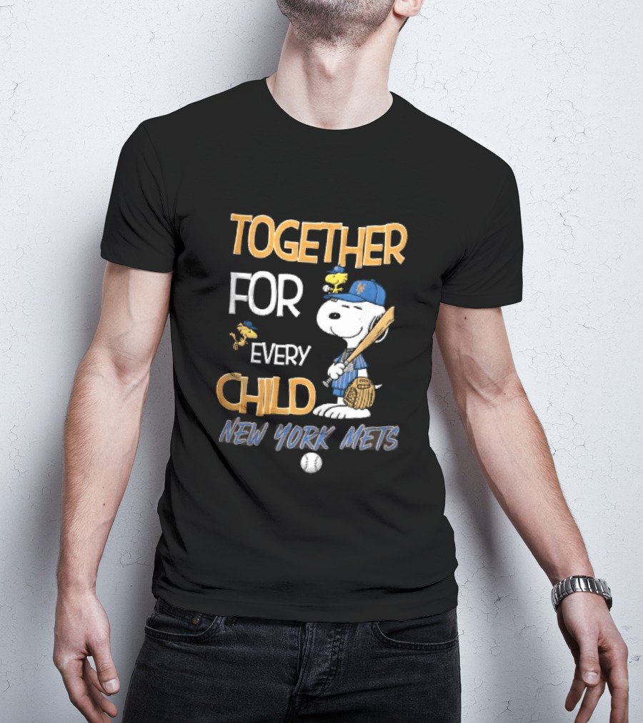 Together For Every Child New York Mets Snoopy Woodstock Baseball Bat Glove T-Shirt