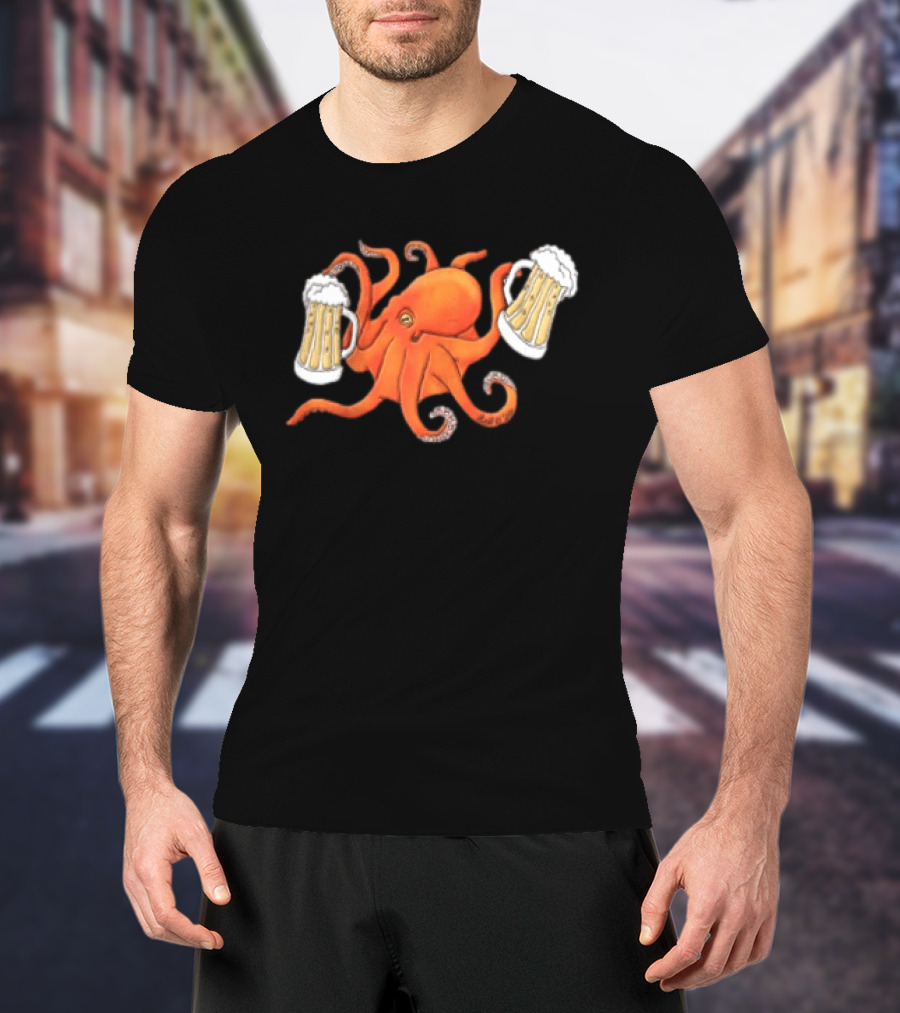 Octopus Holding Beers Meme Dual S Celebration T-Shirt