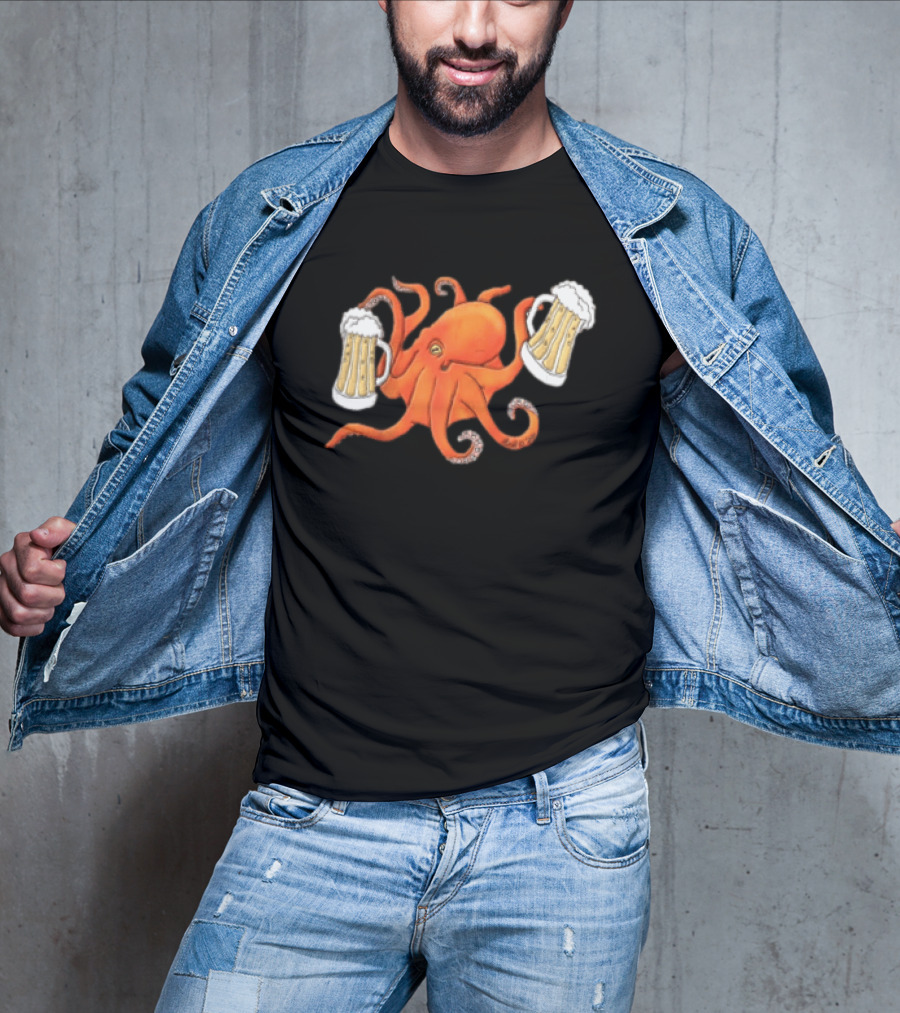 Octopus Holding Beers Meme Dual S Celebration T-Shirt