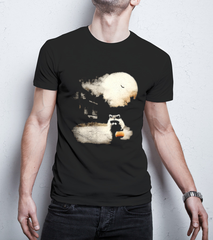 Halloween Spooky Pumpkin Raccoon Full Moon Scene T-Shirt