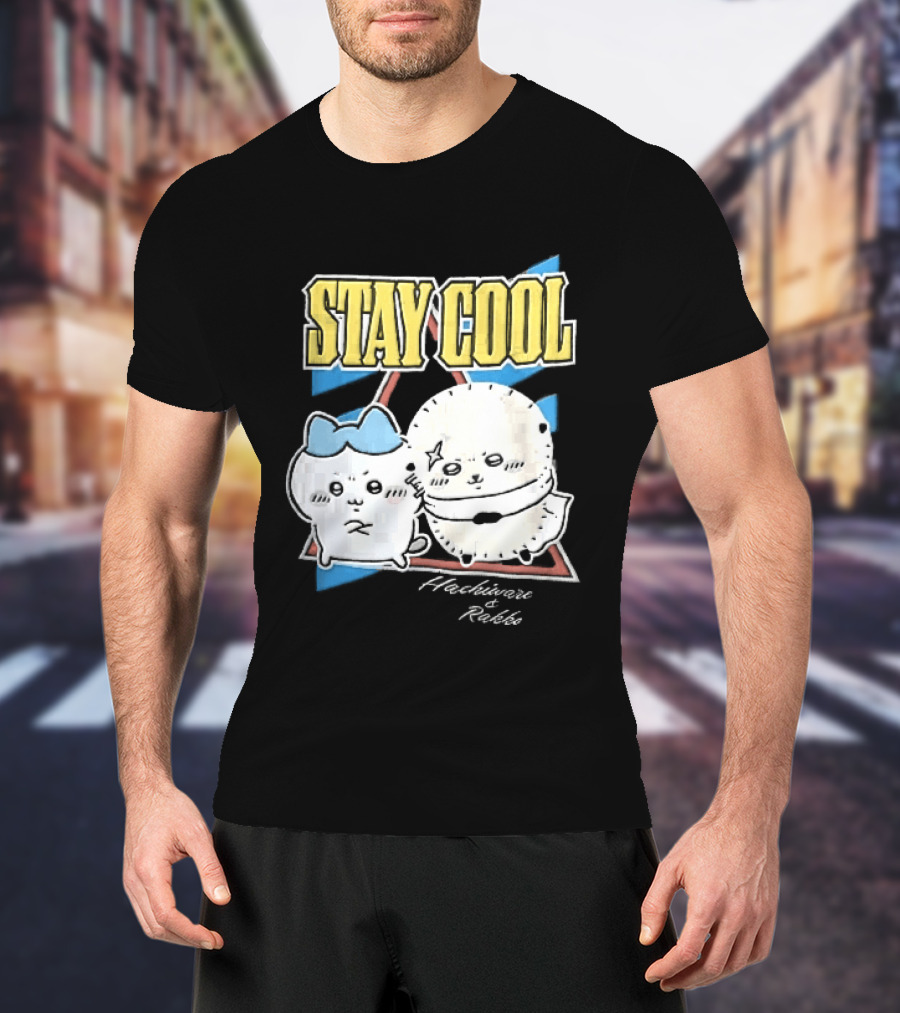 Stay Cool Hachiware And Rakko Distressed Cartoon Anime Characters T-Shirt