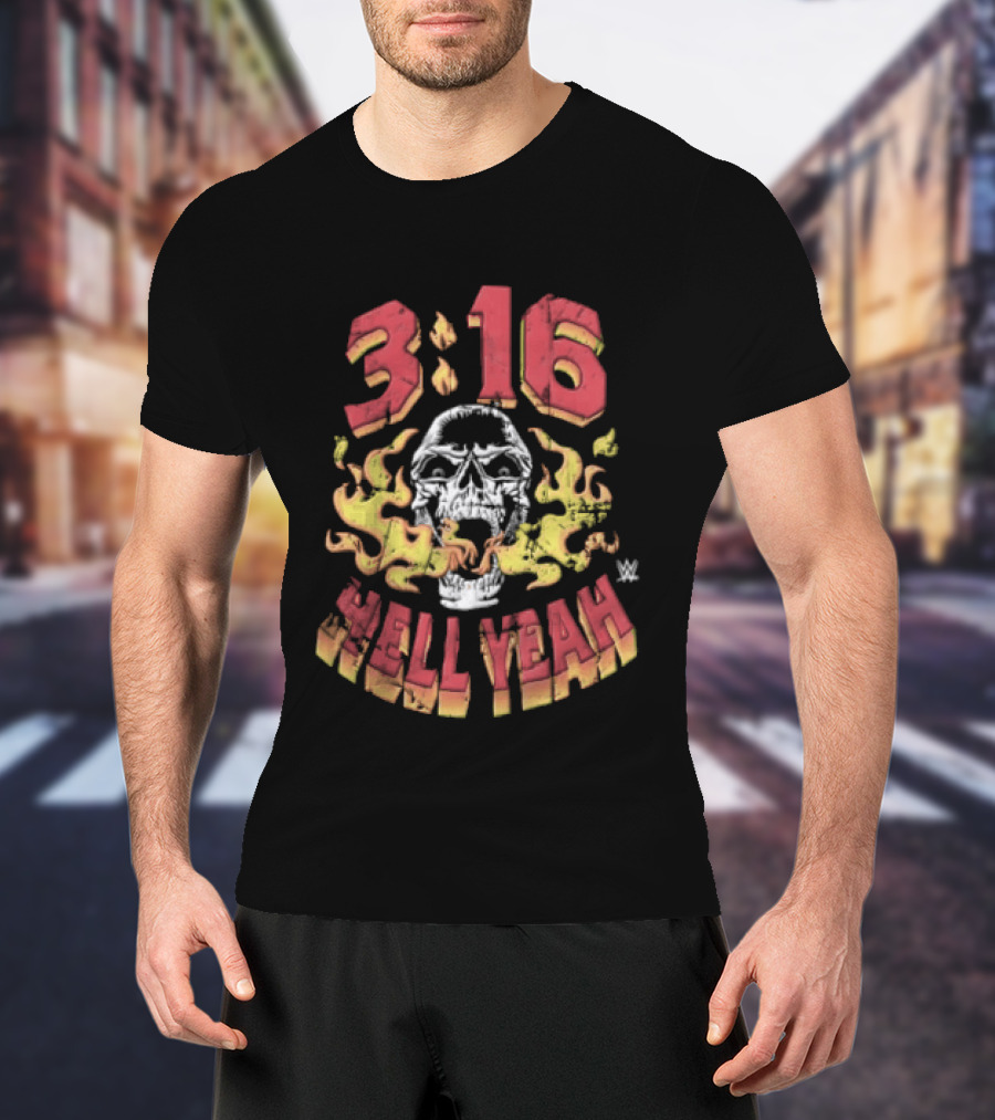 Steve Austin Stone Cold 3 16 Skull Flaming Hell Yeah WWE T-Shirt