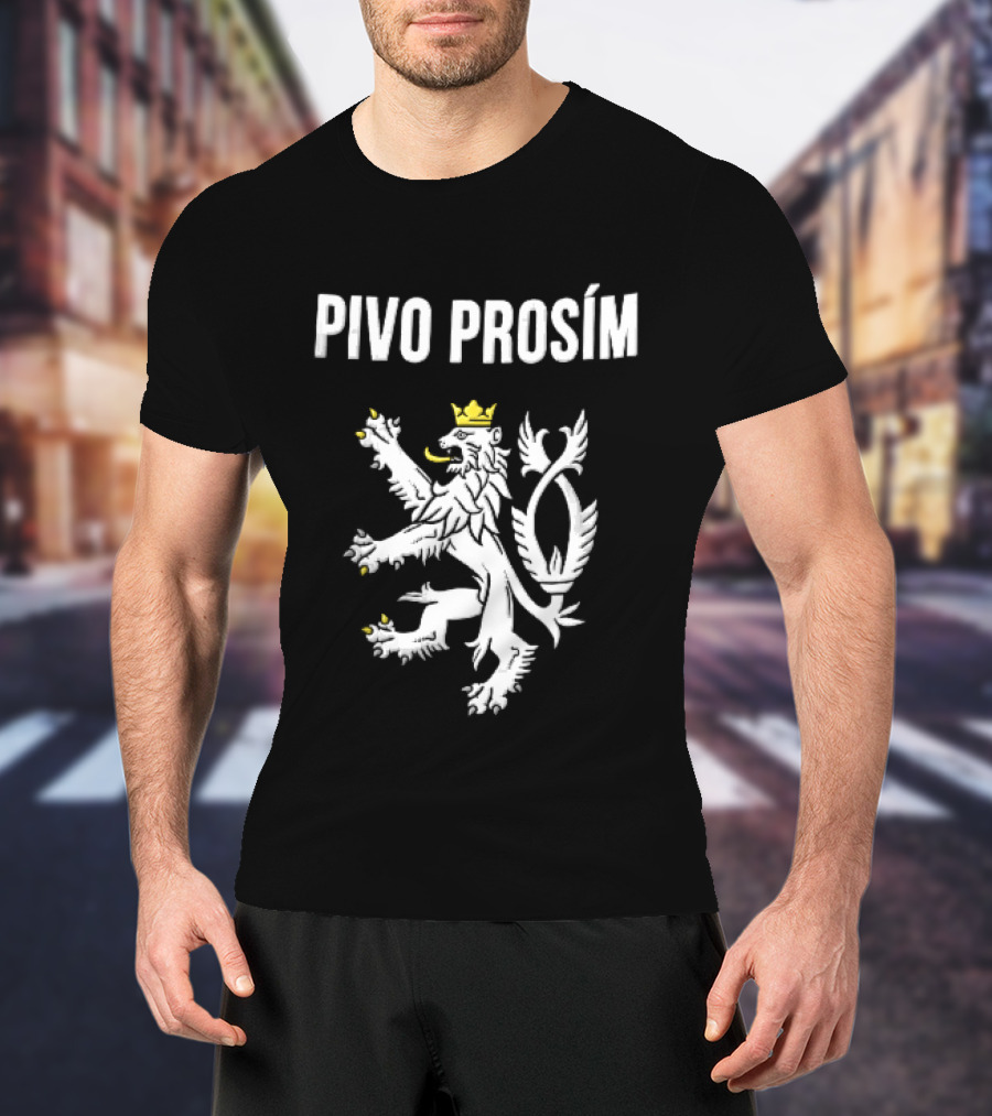 Pivo Prosim Crowned White Double Tailed Czech Lion T-Shirt