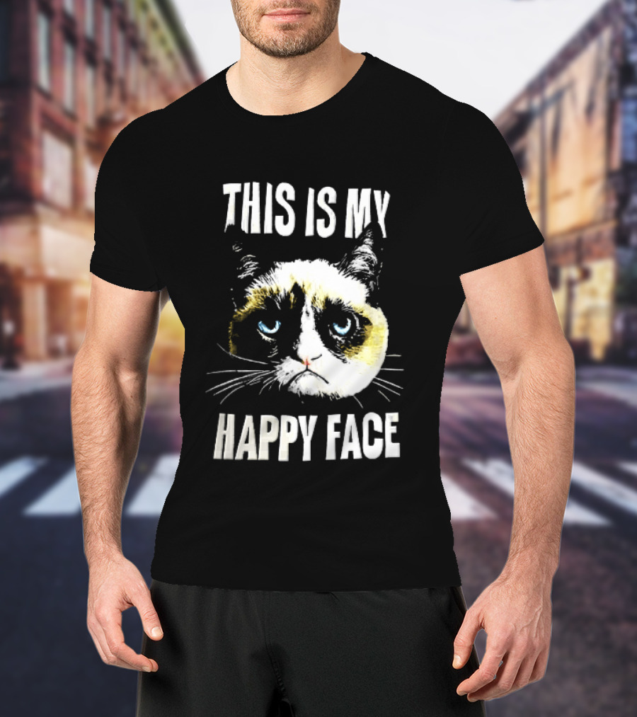 This Is My Happy Face Grumpy Cat Blue Eyes Frowning T-Shirt