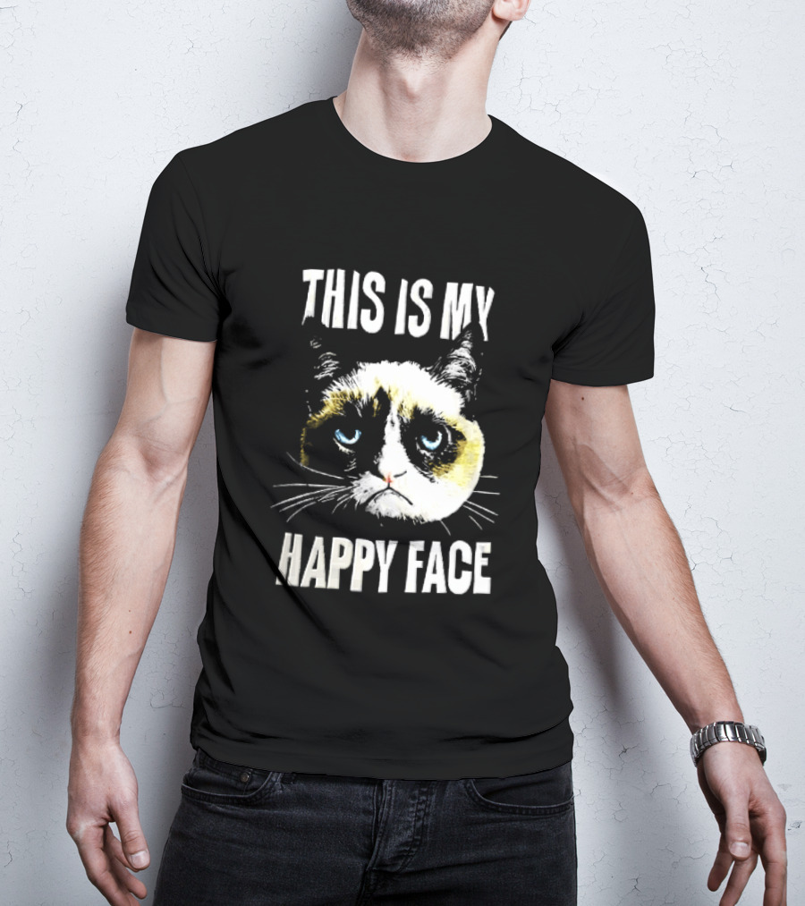 This Is My Happy Face Grumpy Cat Blue Eyes Frowning T-Shirt